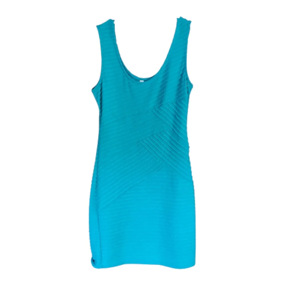 XHILARATION Blue Teal Stretchy Zig Zag Stripe‎ Textured Womens Sheath Dress Med